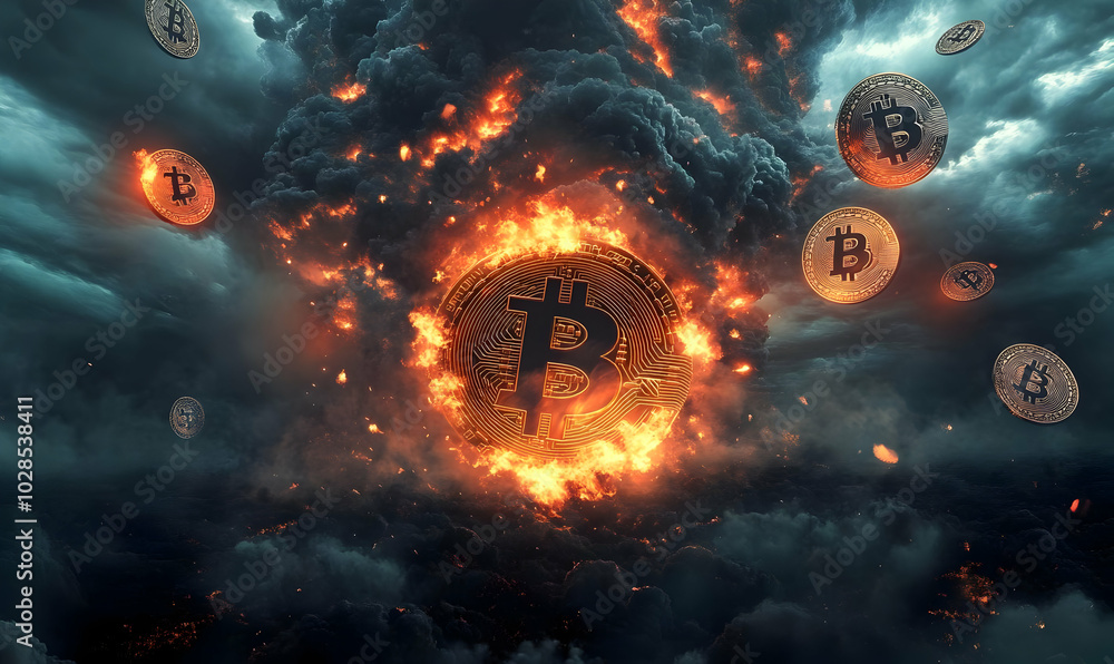 Glowing Coins in Fiery Sky Background Glowing Coins in Fiery Sky Background