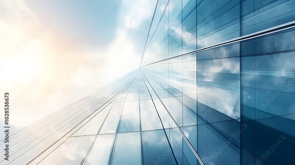 Skyscraper reflecting sunset background. 3d abstract architecture design of modern contemporary luxury building converging glass and steel. Perspective view landscape. Hi-tech sustainable architect Skyscraper reflecting sunset background. 3d abstract architecture design of modern contemporary luxury building converging glass and steel. Perspective view landscape. Hi-tech sustainable architect