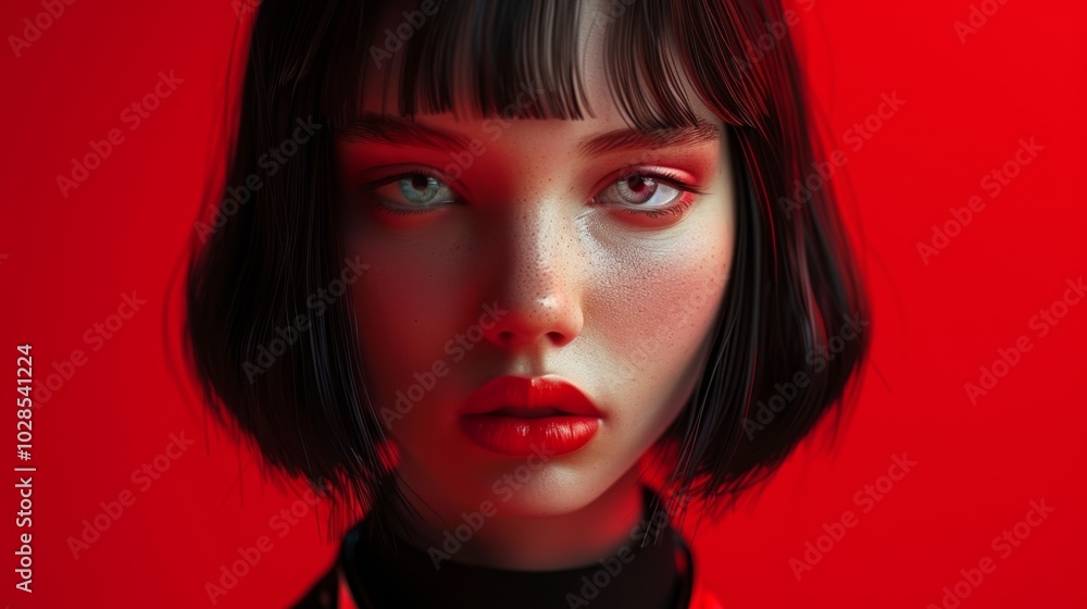 Virtual Influencer in Bold Red Aesthetic Virtual Influencer in Bold Red Aesthetic