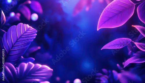 Purple leaves glowing in a dark blue background.