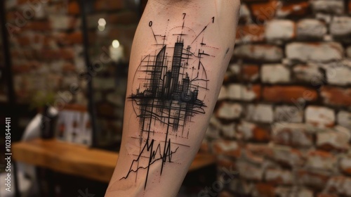 Intricate Bioelectric Tattoo Displaying Vital Signs Style photo