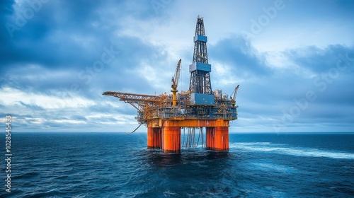 Oil rig drilling platform in a desert landscape