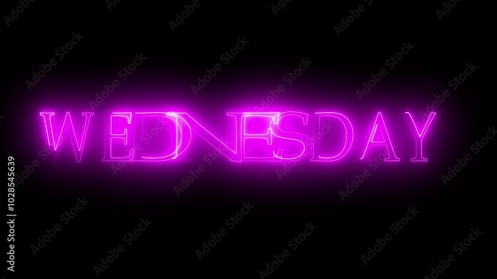 Name of the day of the week Tuesday neon with glowing text animation. on black background Name of the day of the week Tuesday neon with glowing text animation. on black background