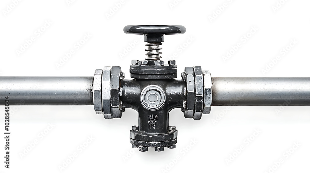 A highly detailed image of a shut-off valve used in a gas pipeline system, isolated on a white background A highly detailed image of a shut-off valve used in a gas pipeline system, isolated on a white background