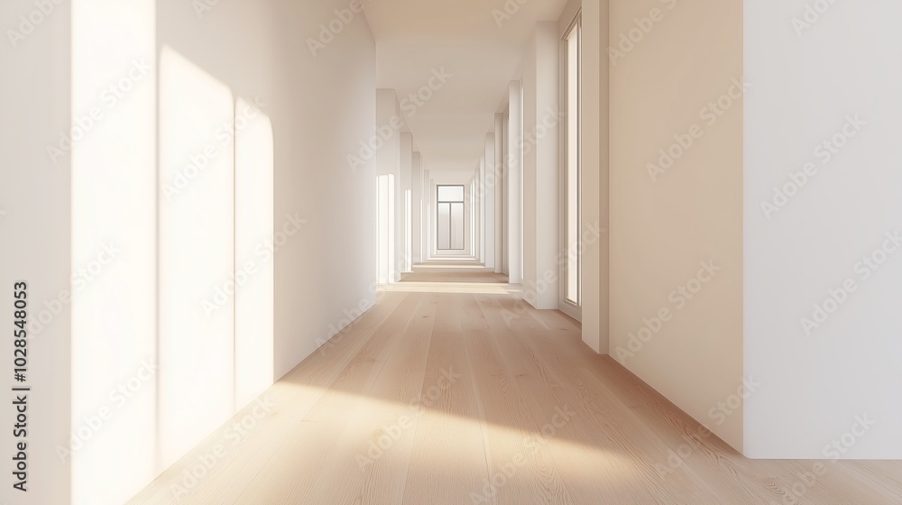 Bright Minimalist Hallway with Large Windows and Natural Light, Perfect for Modern Architecture, Interior Design, and Real Estate Showcasing Bright Minimalist Hallway with Large Windows and Natural Light, Perfect for Modern Architecture, Interior Design, and Real Estate Showcasing