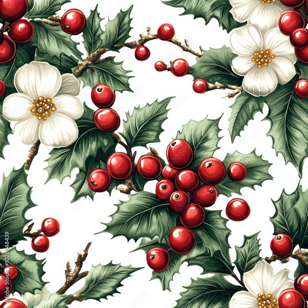 Obraz premium Seamless beautiful christmas decorative pattern with floral elements