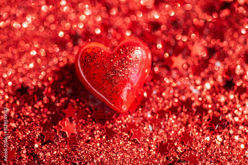 Romantic heart theme in sparkling red backdrop