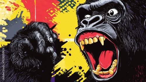 TestGorilla features in comic bookstyle panels using pop art elements photo