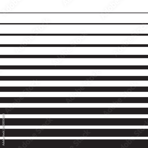 Black striped halftone gradient lines texture. Fading horizontal stripes gradation background from thin to thick. Black halftone parallel lines pattern isolated on white backdrop vector illustration.