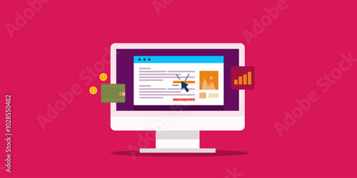 Website click rate optimization, increase conversion rate by improving web page content format, site speed and meta tags, conceptual SEO vector illustration.