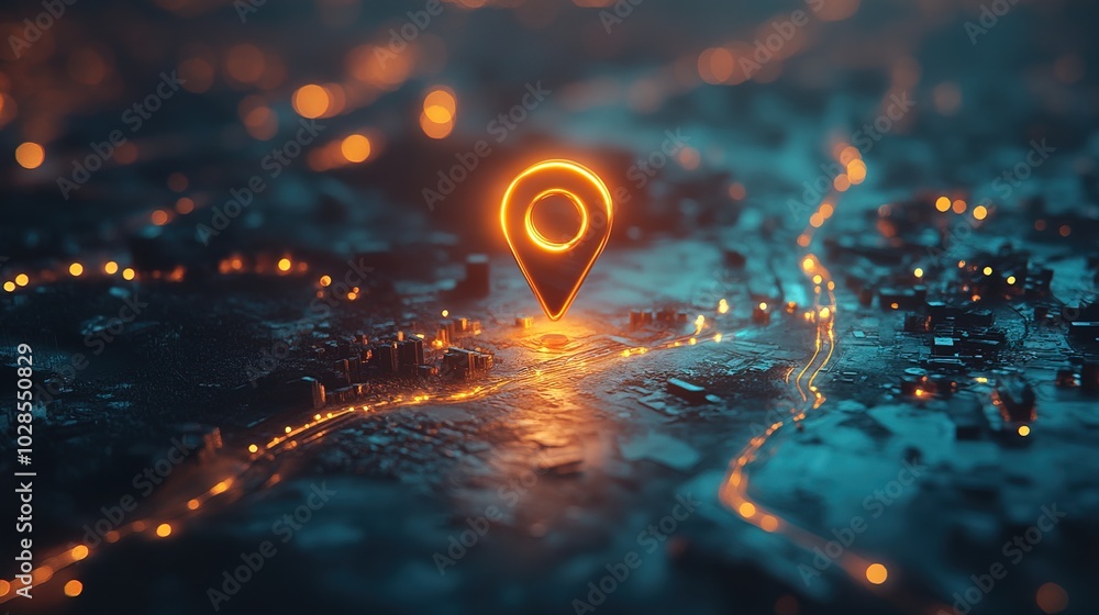 Glowing Pin location on Car traveling map technology 