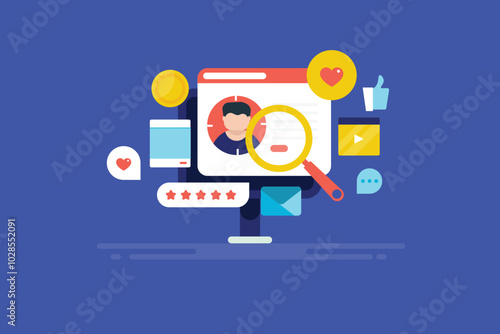 Customer targeting with AI driven omni channel marketing and paid media advertising on multiple social media and search platform, conceptual vector illustration.