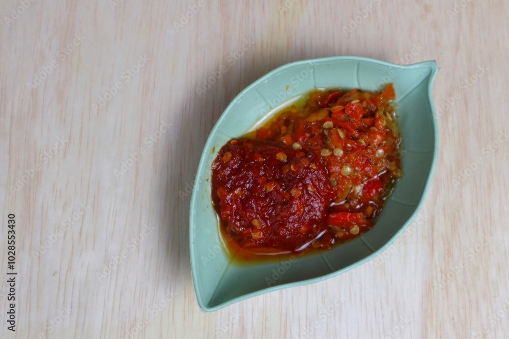 close up of traditional Indonesian chili sauce close up of traditional Indonesian chili sauce
