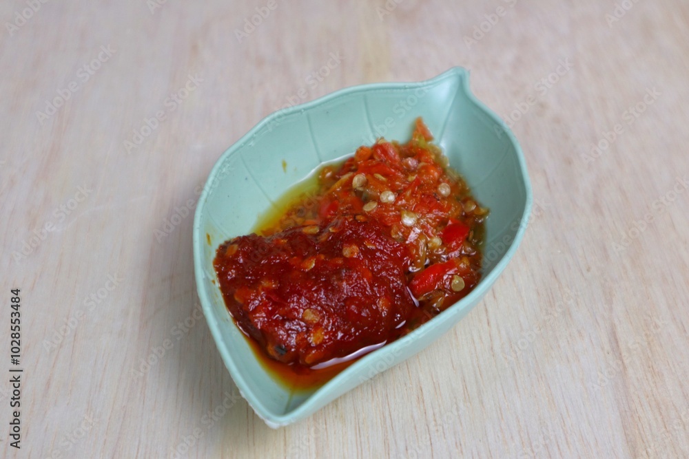 close up of traditional Indonesian chili sauce close up of traditional Indonesian chili sauce