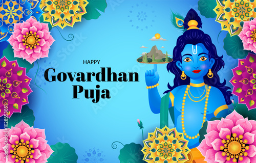 happy Govardhan Puja illustration with gradient concept