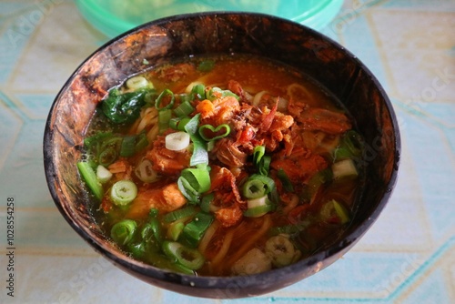 Mie ayam or bakmi ayam is a common Indonesian dish photo