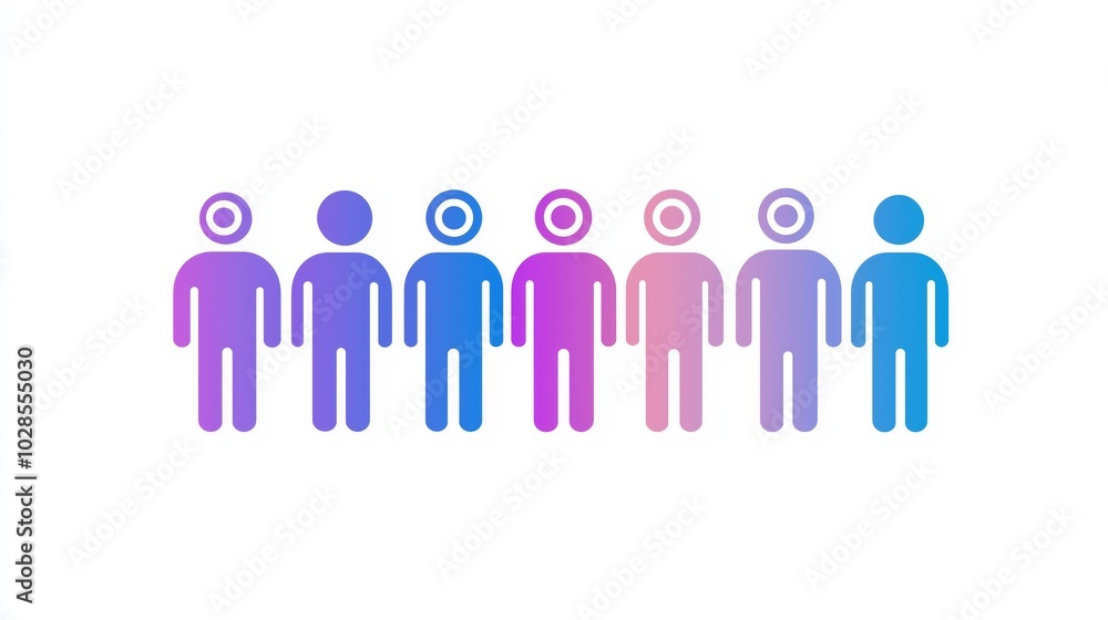 Gradient blue and pink group of people icons symbolizing teamwork and diversity Gradient blue and pink group of people icons symbolizing teamwork and diversity