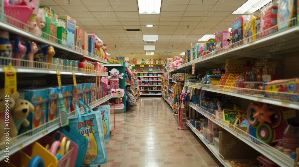 Naklejka premium Colorful Aisle of Toys in Retail Store
