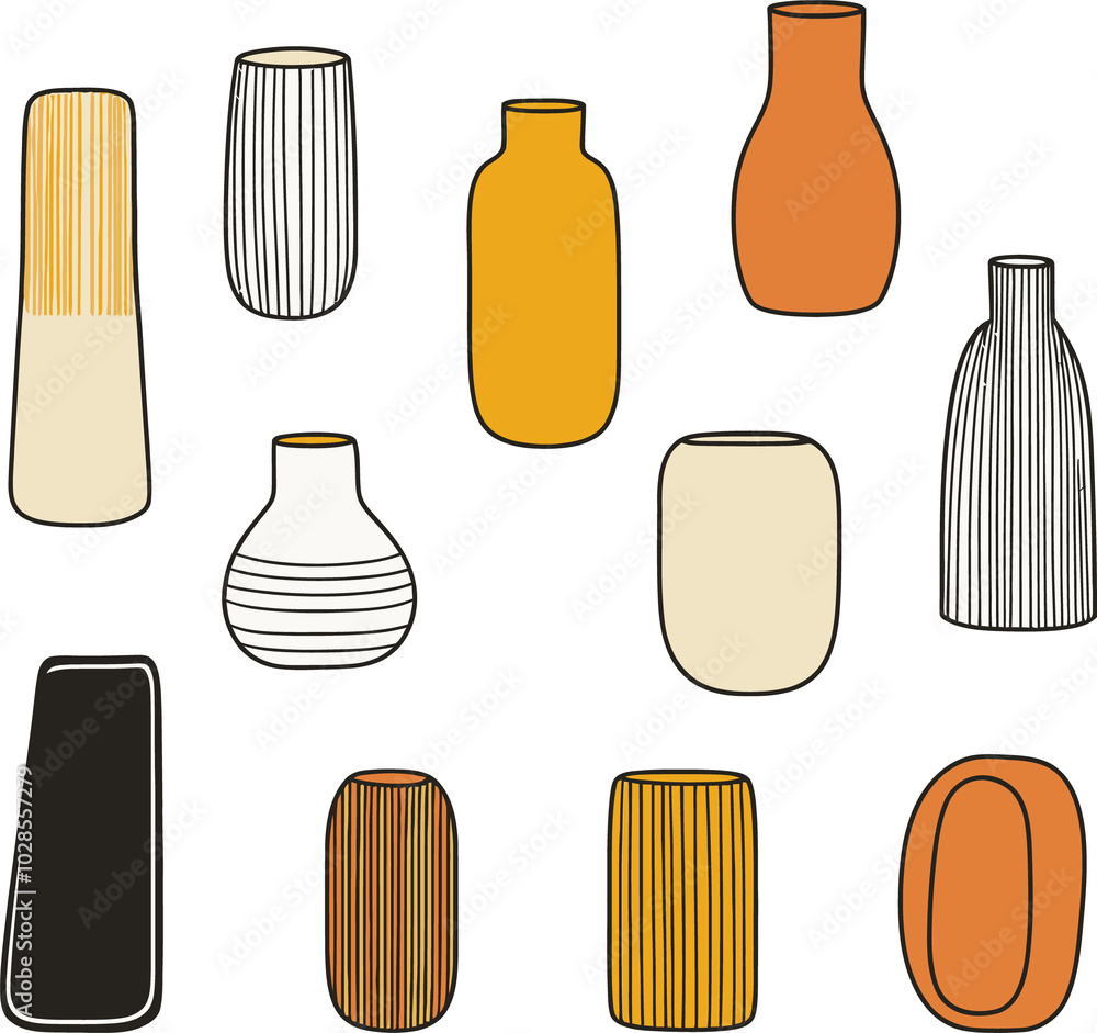 Obraz premium Colorful Minimalist Vases in Various Shapes and Sizes on Black Background