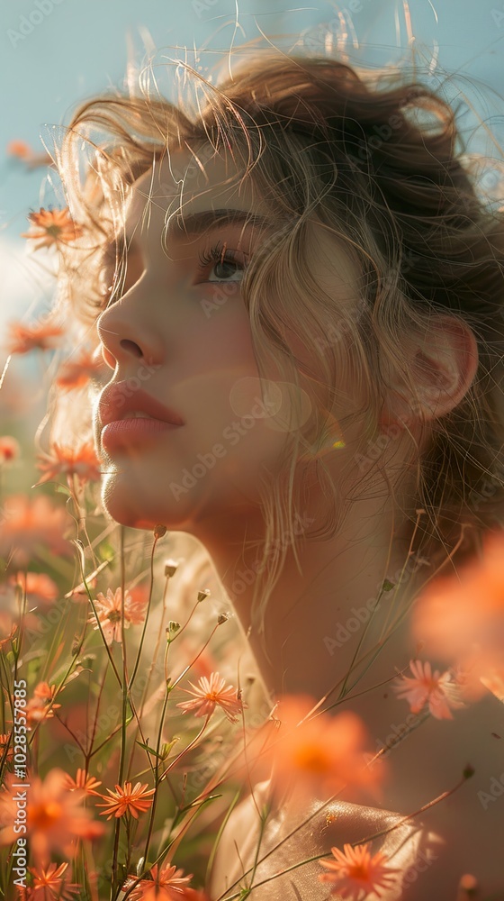 Dreamy Portrait of a Woman in a Field of Flowers Dreamy Portrait of a Woman in a Field of Flowers