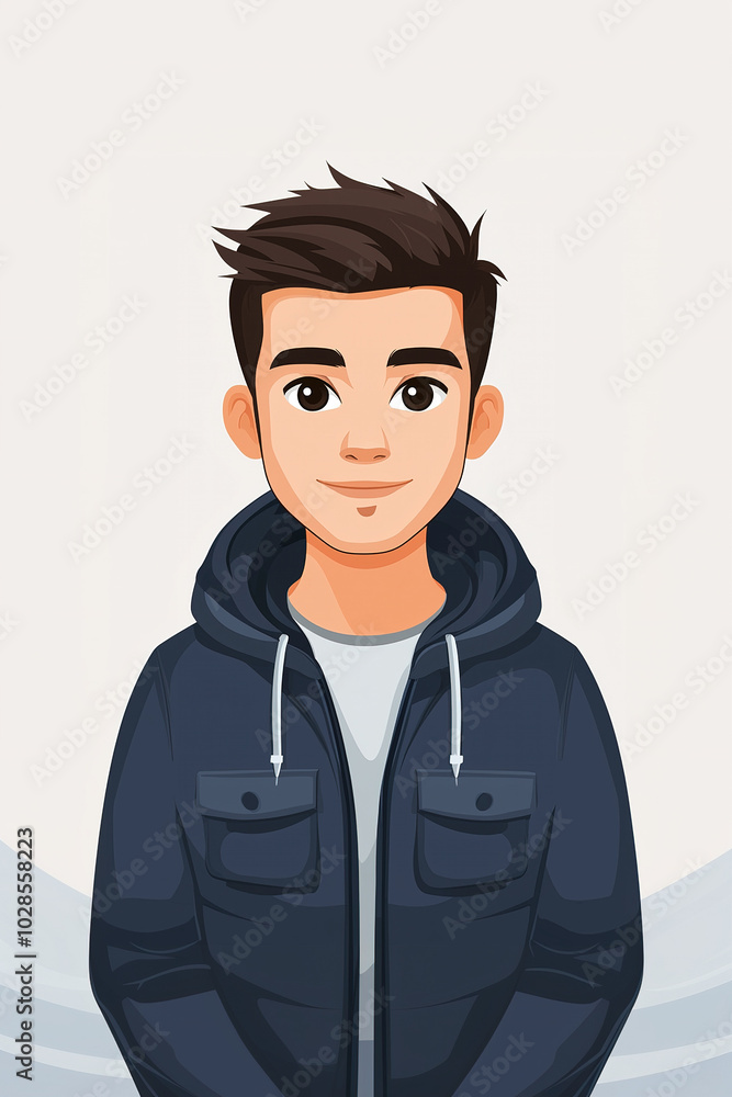 Young man wearing blue jacket and smiling is posing Young man wearing blue jacket and smiling is posing