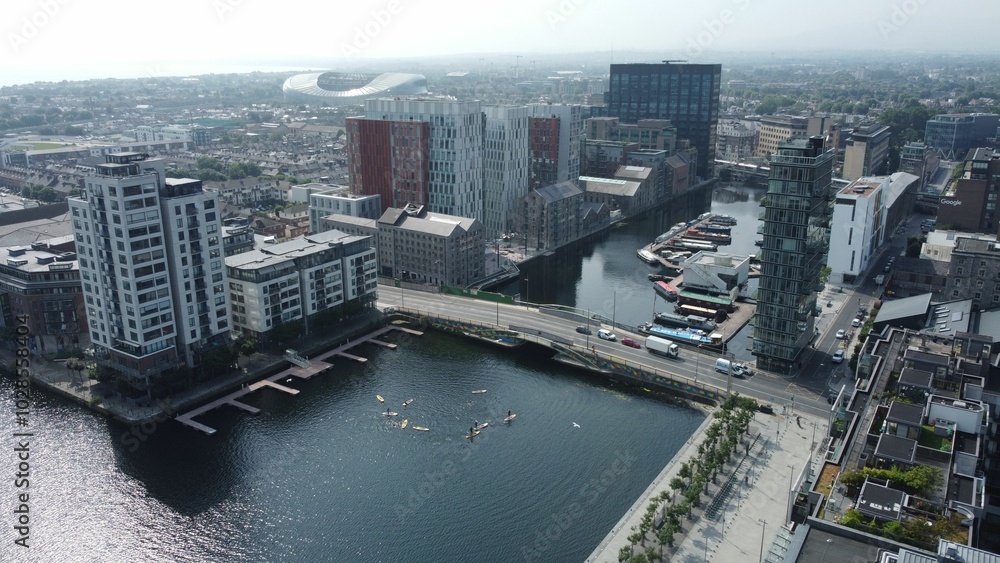 Fototapeta premium Aerial view of Dublin's Docklands
