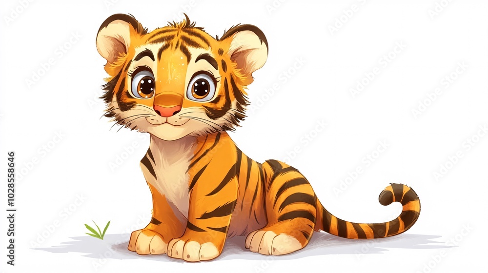 Cute Tiger with Big Sparkly Eyes Looking Shy Cute Tiger with Big Sparkly Eyes Looking Shy