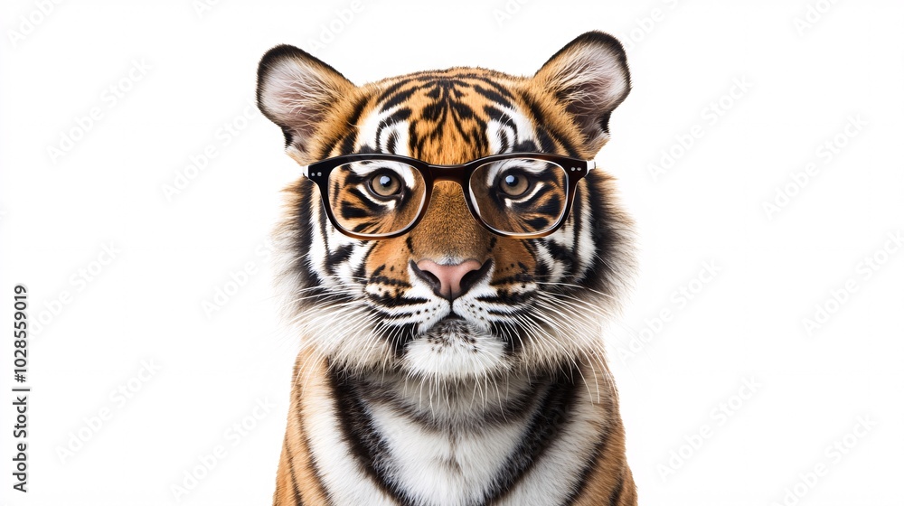 Fototapeta premium Cute Tiger Wearing Glasses Looking Intellectual