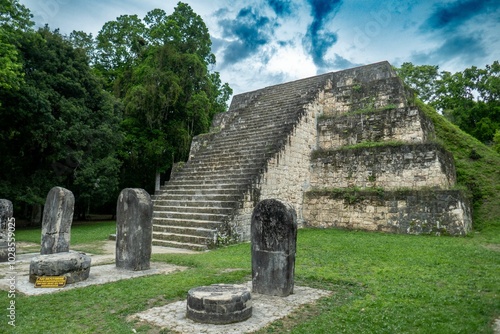 An ancient Mayan monument in Tikal National Park, Guatemala, Central America photo