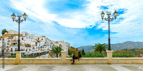 Travler female in famous village of frigiliana, Andalousia in Spain- Malaga Province photo