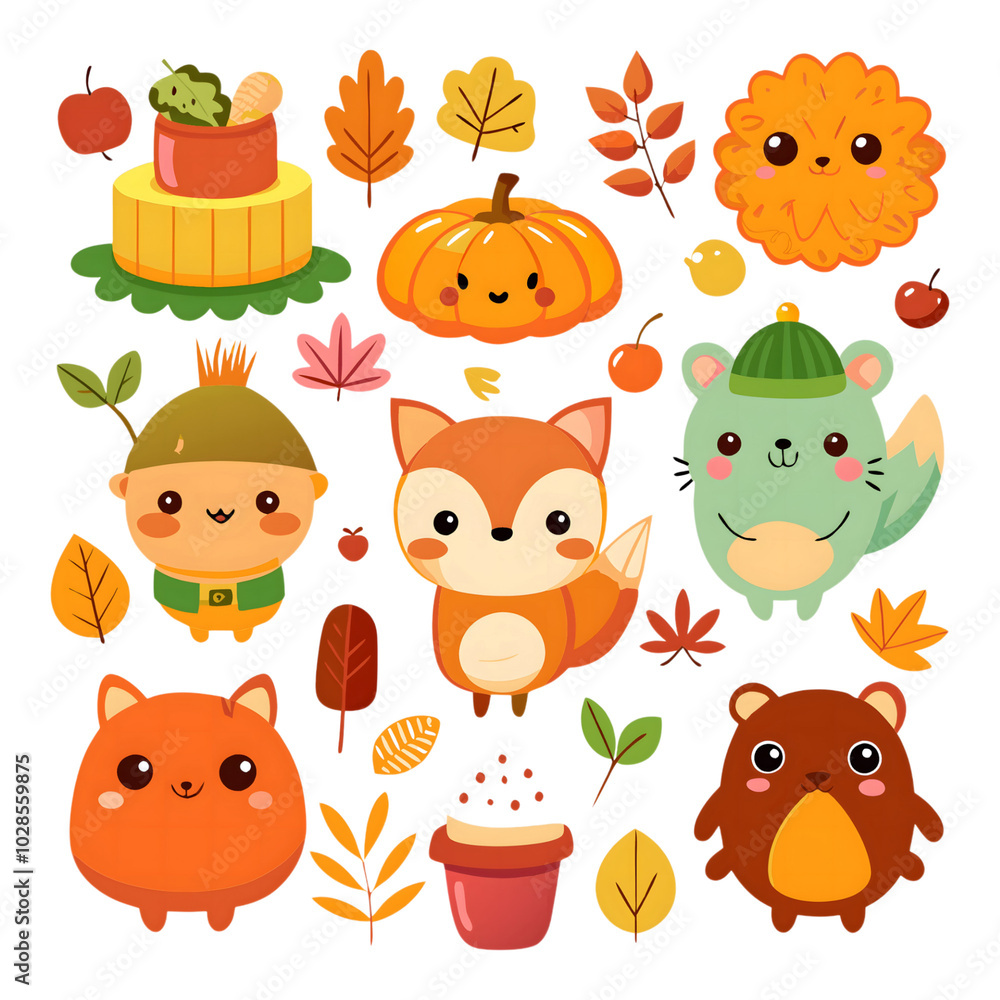Cute autumn collection, icon illustrations Cute autumn collection, icon illustrations