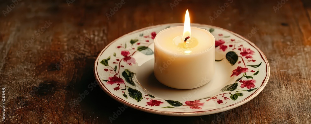 Artistic Handcrafted Candle Melting on a Beautifully Designed Ceramic Plate Artistic Handcrafted Candle Melting on a Beautifully Designed Ceramic Plate