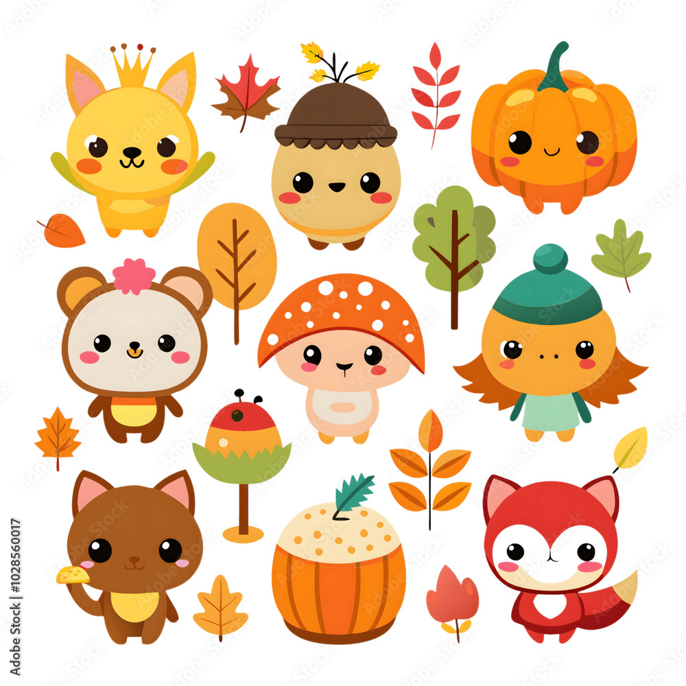Cute autumn collection, icon illustrations Cute autumn collection, icon illustrations
