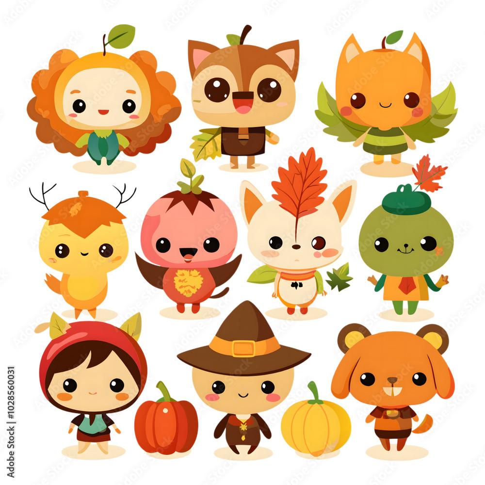 Obraz premium Cute autumn collection, icon illustrations