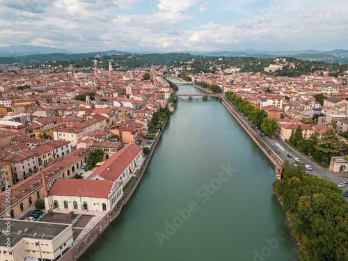 Aerial View of Verona and Adige River