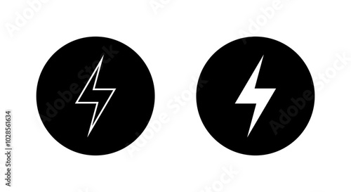 Energy, lightning icon on black circle. Power, electric sign symbol