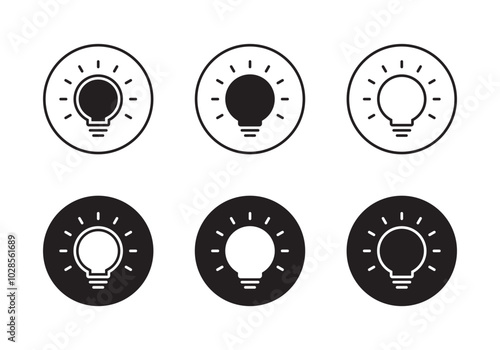 Light bulb, lamp icon set on black circle. Insight, idea sign symbol