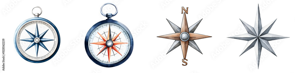 Stationery education concept. Collection of unique compass designs on a white isolate background, transparent background. Stationery education concept. Collection of unique compass designs on a white isolate background, transparent background.