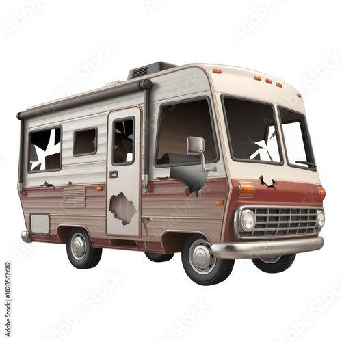 Old RV with broken windows, white isolate background Transparent PNG