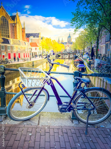 bike on a bridge, canal ring of Amsterdam, Netherlands