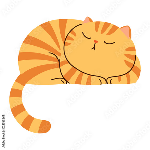 Flat vector illustration in children's style. Cute cat sleeping . Vector illustration