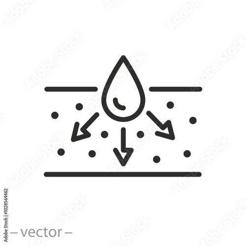 icon of uniform moisture absorbing, layer fabric with drop, water absorption properties, wicking moist, thin line vector illustration