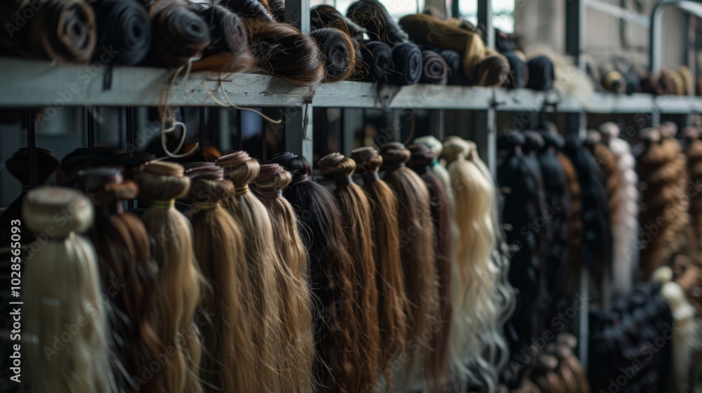 Human Hair Wigs in Factory Environment Human Hair Wigs in Factory Environment