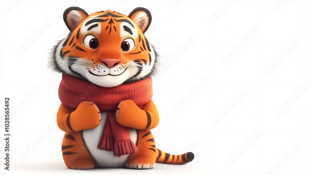 Cozy Cartoon Tiger with Scarf and Mittens Cozy Cartoon Tiger with Scarf and Mittens