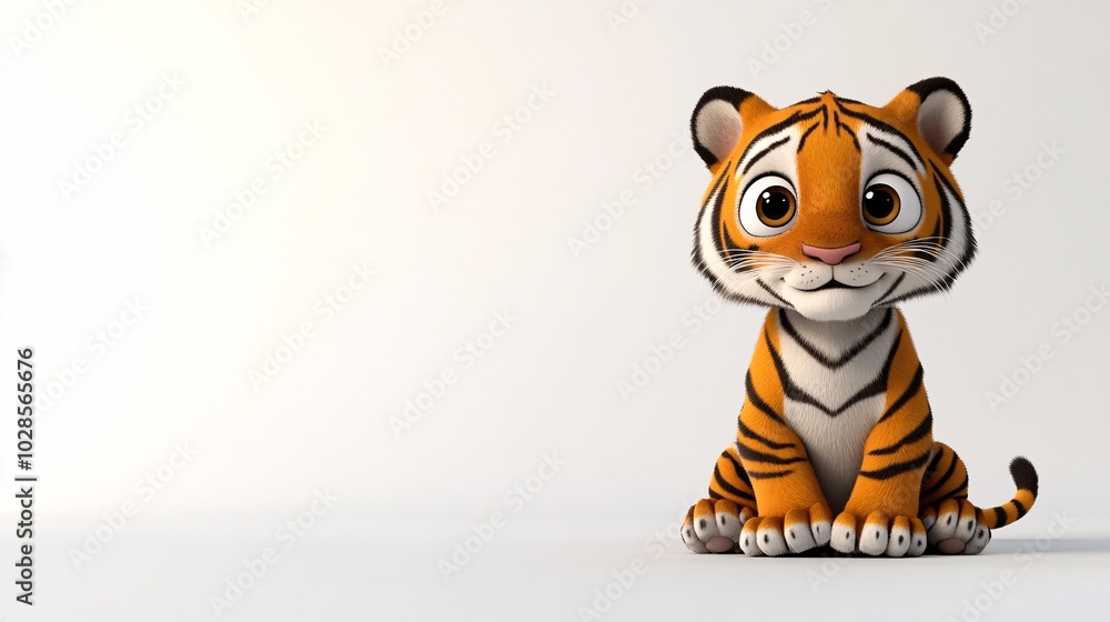 Adorable Cartoon Tiger Sitting Patiently with Big Eyes Adorable Cartoon Tiger Sitting Patiently with Big Eyes