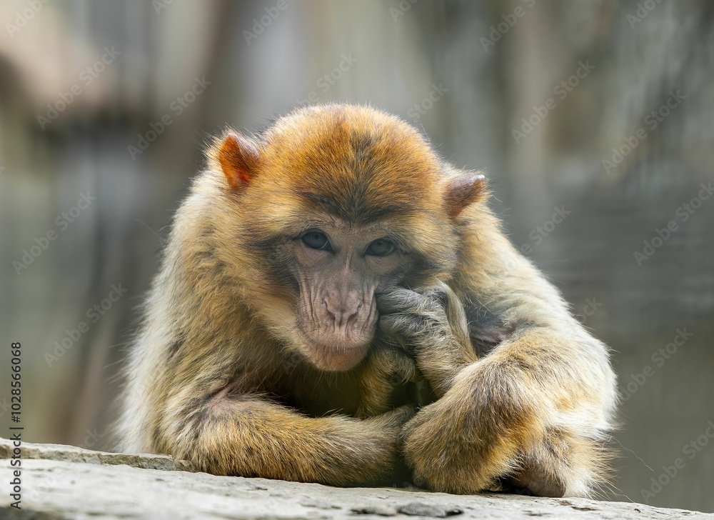 Obraz premium Barbary macaque monkey resting on rock