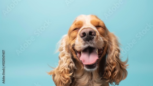 Happy Dog with Joyful Expression on Blue Background