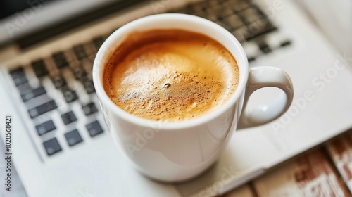 Fresh Coffee Cup on a Laptop Workspace