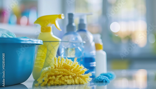 Concept ménage, propreté et hygiène de la maison avec des produits d'entretien