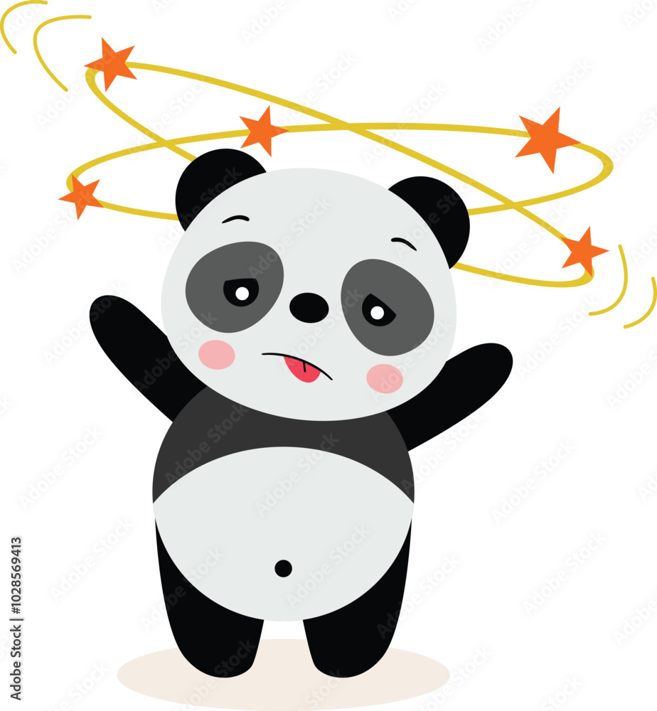 Naklejka premium Cute panda feeling dizzy isolated on white